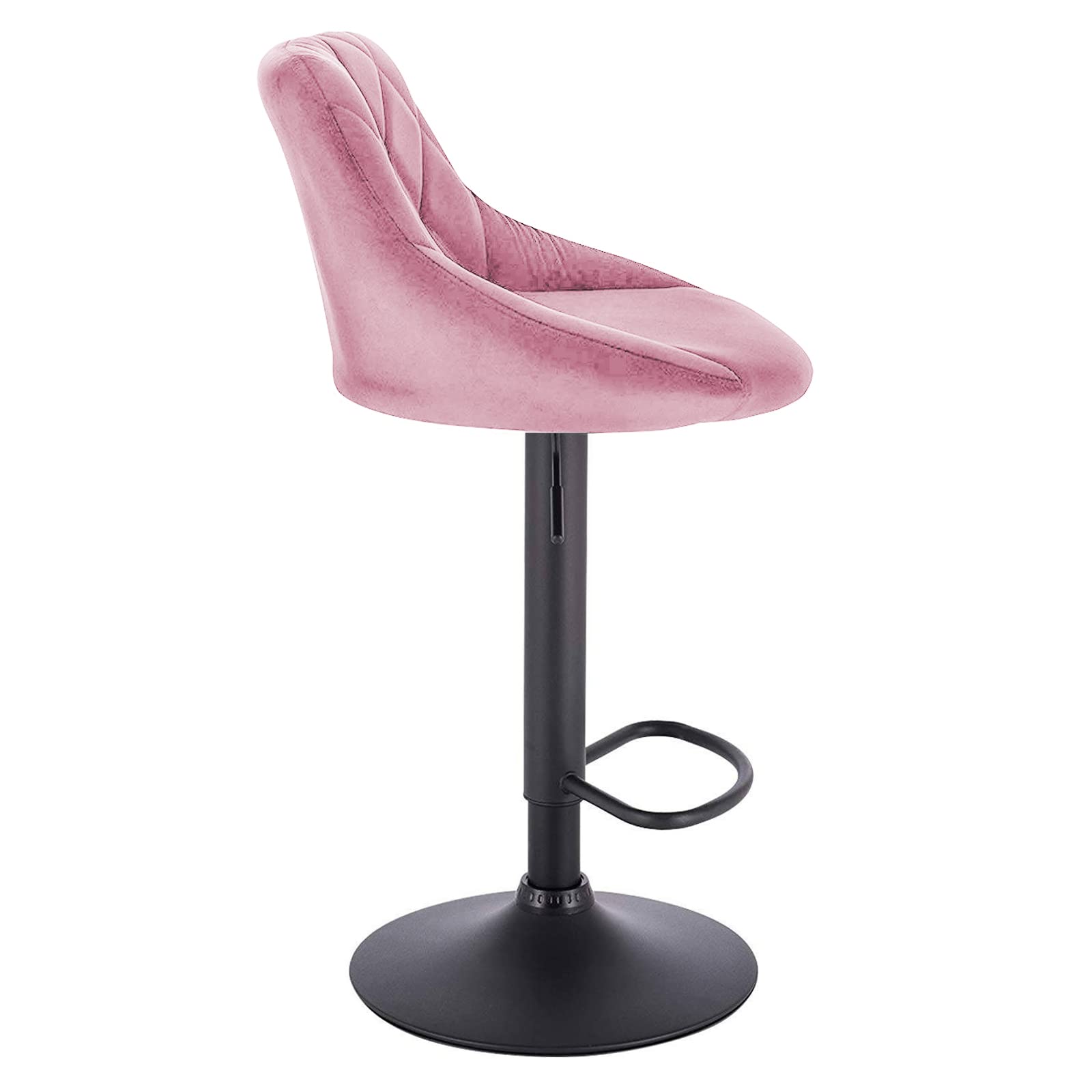 Tabouret de Bar Lot de 2 en Velours, Chaise Haute Bar, Tabourets de Cuisine Hauteur Réglable, Tabouret de Bar Pivotant avec Dossier et Repose-Pieds. (Rose)