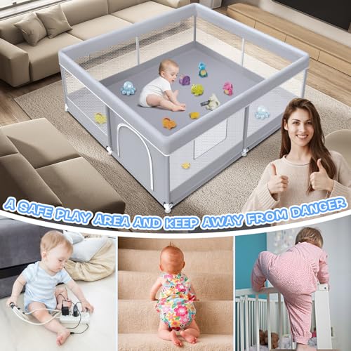 baby playpen 50 x 50 inch play pen playards playpen for babies and toddlers baby playard for indoor amp outdoor active center game fence with skin-friendly fabric and soft breathable mesh grey