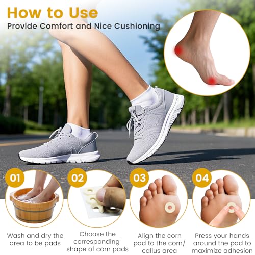 Image of 180 Pcs Corn Cushions for Toes and Feet, Oval & Round Shapes Self-Stick Adhesive Latex Foam Pads, Corns, Blisters and Feet From Pressure and Friction, Callus Cushions for Foot Comfort and Pain Relief