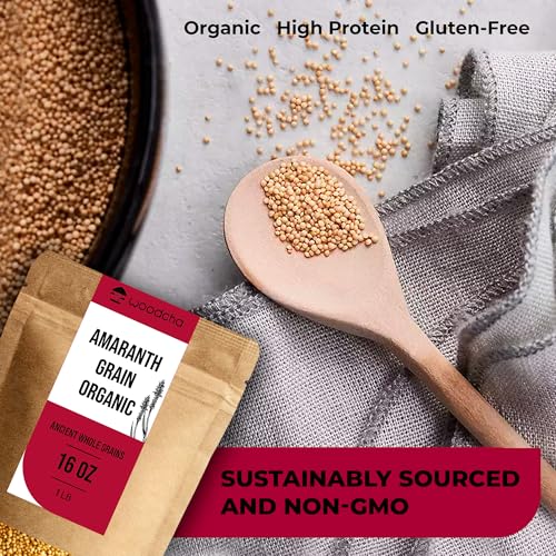 Image of Organic Amaranth Grain 16oz - 26g Protein Ancient Grain (Complete Plant Protein), Gluten-Free, Non-GMO, Vegan - Ideal for Cooking, Porridge, Baking & Popping