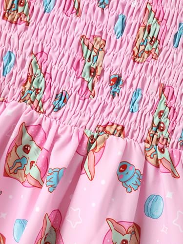 Image of Disney Princess Frozen Elsa Minnie Stitch Toddler Girl Dress Bow Tie Straps Smocked Summer Outfit Birthday Party Clothes 2-9Y