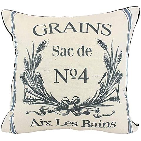 enFen Vintage Farmhouse Grain Sack Cushion Covers French Country Perfume Label Primitive Throw Pillow Cases 16'' Rustic Grains Cover