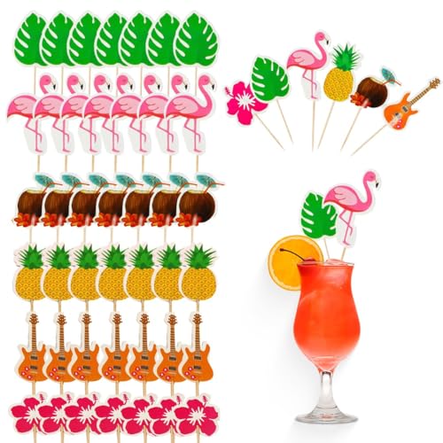 COYUN 48 Piezas Decoración de Cócteles, Cocktail sombrillas, Palos de Fuegos Artificiales Palitos Flamencos para Barras de Decoración Bebidas Artículos Fiestas Bebidas Tarta Fruta