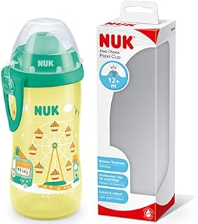 Kubek dla niemowlaka NUK Flexi Cup | 12m+ | 300 ml | Szczelna i miękka słomka do picia | Klips i ochronna przykrywka | Nie zawiera bisfenolu A | Żółty