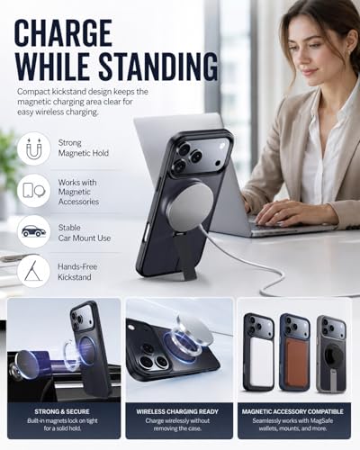 Coque magnétique iPhone 17 Pro Max antichoc à béquille invisible noire - 2