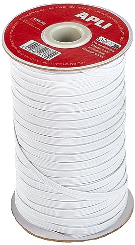 APLI 18675 - Bobina de Cuerda elástica Plana de 5 mm x 100 m en Color Blanco Multiusos ( Ideal para Manualidades)