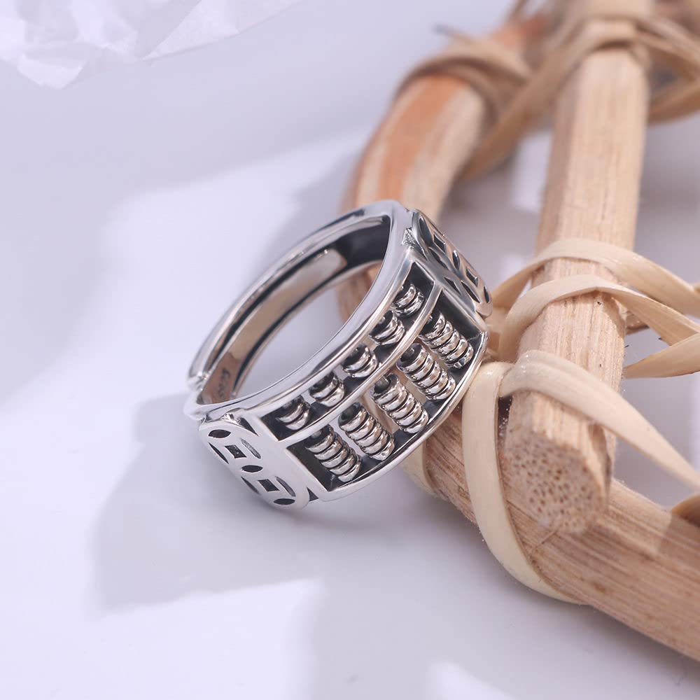 Anello In Argento 925 Da Donna,S925 Sterling Silver Abaco Anelli Regolabili Girevoli Vintage Vecchio Anello Dito Indice Argento Eternity Ring Fascino Di Nozze Gioielli Regali Per Uomini Ragazze Sign