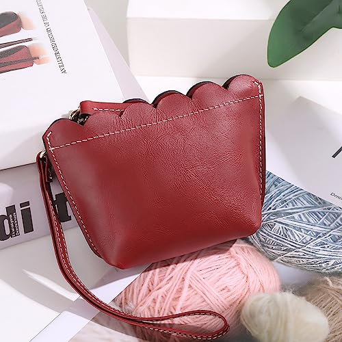 1 Pcs Leather Zipper Coin Purse Wallet With Key Ring, Wrist Bag,Coin Organizer, Change Holder,Card Case, Mini Leather Zipper Storage Bag for Women4