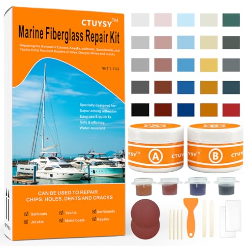 CTUYSY Fiberglass Boat Repair Kit,Marine Fiberglass Repair Kit for Boat Hull (Color Match),Epoxy Filler for Boats,Gel Coat Repair Kit for Boats, Boat Accessories for Fix Holes Chips Pit Cracks
