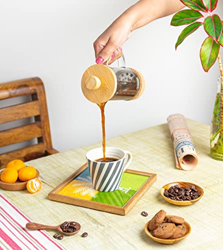Image of Sipologie Kumaon French Press Coffee Maker 350ml I Nature Inspired Wooden Lid and Cork Base | Premium Heat Resistant Borosilicate Glass I With Coffee Spoon and Extra Filter Mesh | 1 Cup