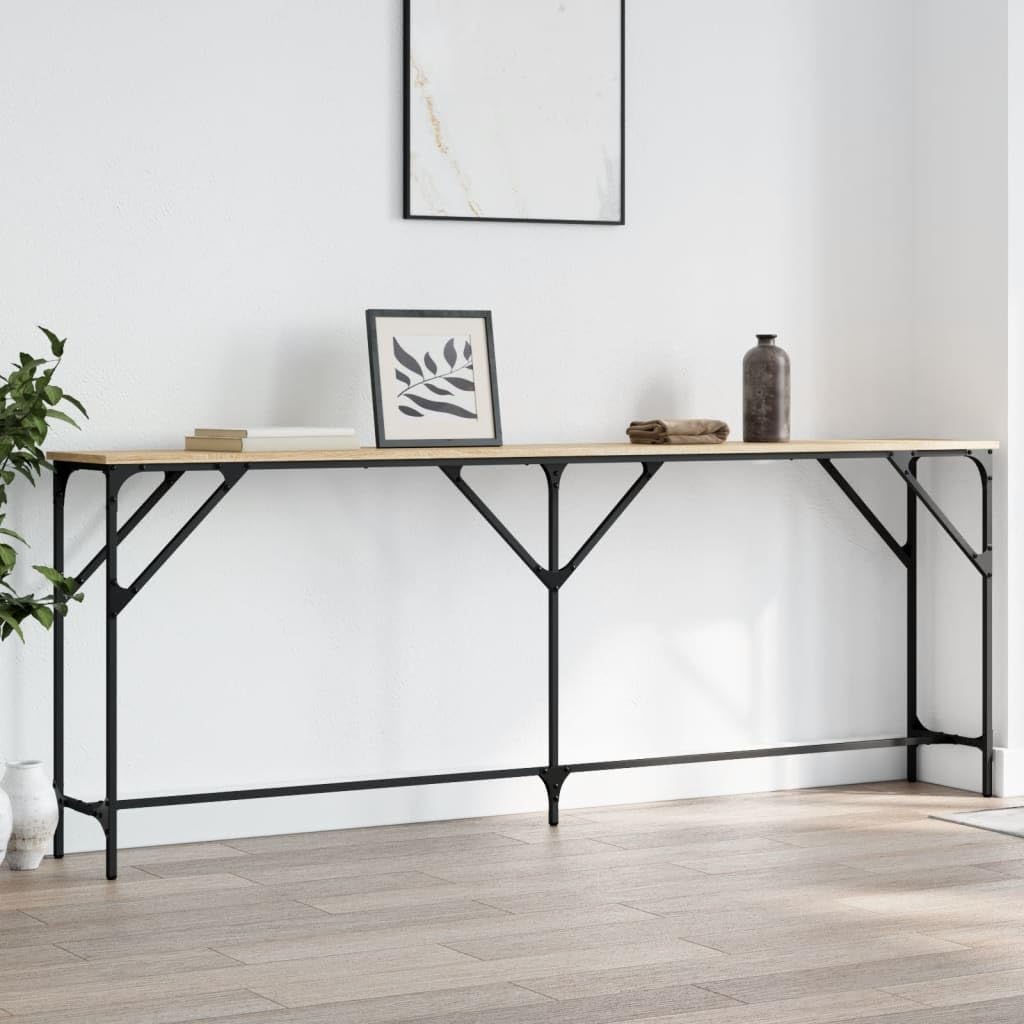 SXZenSpace Console Table Sonoma Oak 200x29x75 cm Engineered Wood & Metal Frame, Slim Hallway with Adjustable Feet, Modern Side for Living Room, Corridor or Bedroom