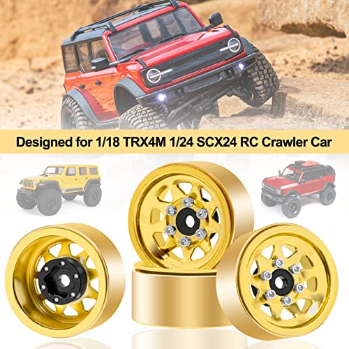 Image of OGRC 1.0 RC Wheel Rims with Brass Rings Deep Dish Wheel Rims 1.0 Beadlock Wheels for 1 /18 TRX4M 1 /24 SCX24 C10 JLU Deadbolt Gladiator Bronco Crawler Car (Yellow)