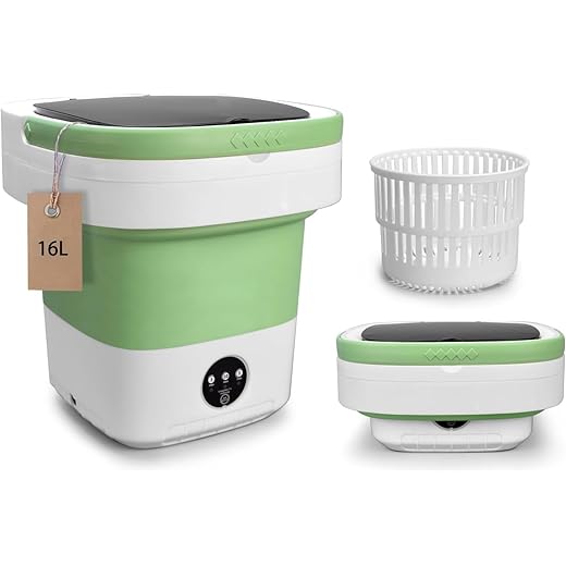 Portable Washing Machine, 16L Upgraded with Spin Basket Laundry Machine, 3 Cleaning Modes Suitable for Small Clothes, Foldable Design Ideal for Hotel, Campain, Apartment and Home