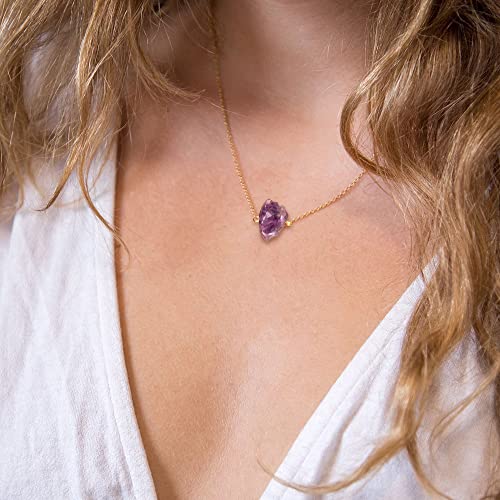 Amethyst Necklace - Healing Crystal Necklaces Spiritual For Women Natural Raw Stone Pendant Necklace With 14K Gold Plated Chain Reiki Spiritual Gemstones And Crystals For Positive Energy #TOP1