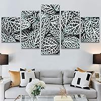 SIGNWIN 5 Panel Canvas Wall Art Modern Art Decorative Elements Expressive Leaves Multicolor Patterns Photography for Home Decorations Ready to Hang - 60