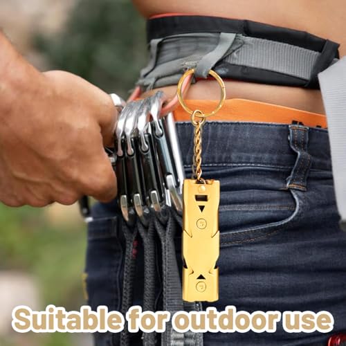 Image of Whistle High Sound, 2 Pack Double Tube Loud Whistle for Camping, Sports Whistles for Coaches for Hiking, Survival, Sports, with Keychain, 5.7cm x 1.8cm, Gold and Light Gray