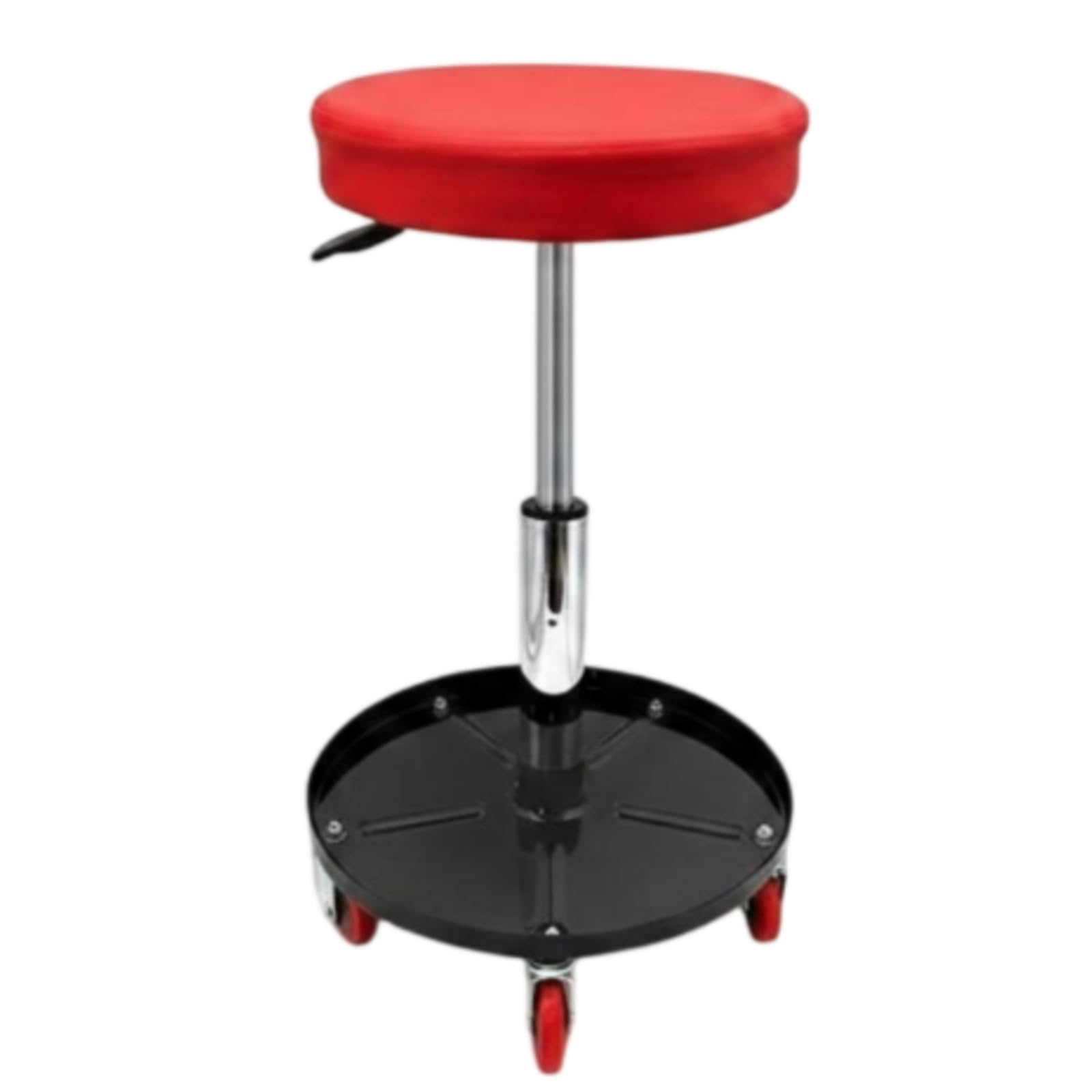 Taburete para mecánico ajustable con ruedas de acero aleado y asiento de piel PU