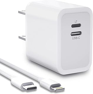 iPhone iPad Fast Charger,20W Two-Way 2in1 PD Fast Wall Charger with Lightning and USB C Port,Charger Cable Support Two Way Output Lightning/USB C for All iPad iPhone 15 14 13 12 Pro Max Pixel Note
