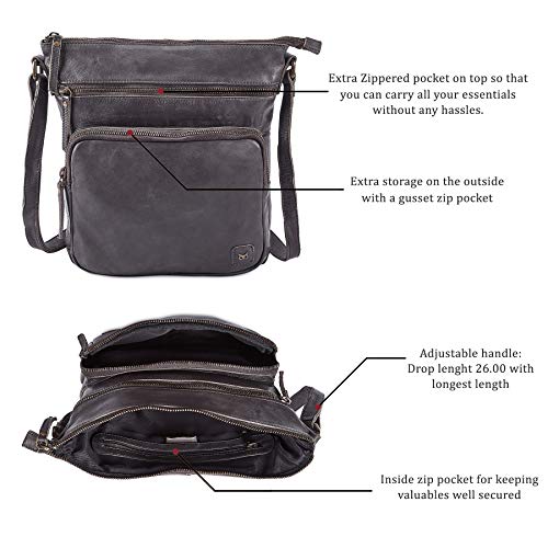 Real Leather Crossbody Bags Purses for Women Shoulder Handbags Crossover Handmade Stylish Trendy Pocketbook (Grey Washed Vintage) - Thumbnail 2