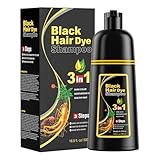 Black Hair Dye Shampoo 3 in1, Black Shampoo Hair Dye for Gray Coverage, Natural Hair Color for Women Men, Herbal Formula, Ammonia-free