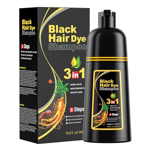 JUANCHI Schwarzes Haarfärbeshampoo für Graues Haar Haarfärbeshampoo Schwarz 3 in 1 500ml Natürliche Schwarze Haarfarbe für Frauen Männer (16.9oz)