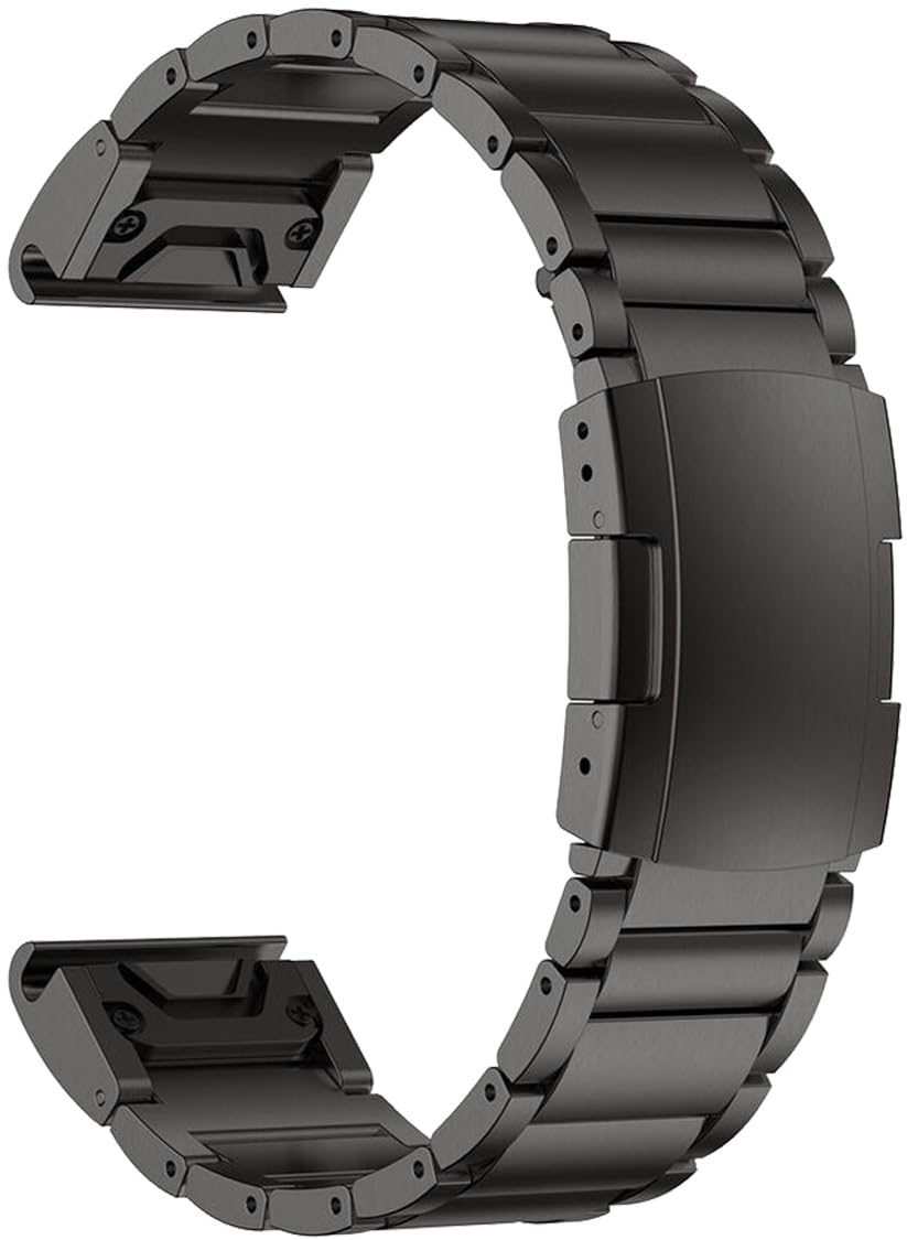 Zitel Band Compatible With Garmin Fenix 7X/7X Pro, 6X/6X Pro, 5X/5X Plus, 3/3 HR, Tactix 7, Enduro 2 - 26mm Titanium Alloy Metal Strap - Black-image-5
