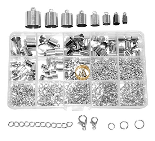 Cord End Cap For Jewelry Making, Kumihimo End Cap Finding Kit For Leather, Tassels; Silver Assorted Sizes 840 Pcs By Mandala Crafts #TOP21