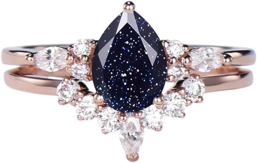 Pear Shaped Gemstone Engagement Rings for Women 10K 14K 18K White Yellow Rose Gold Gemstone Wedding Ring Set Bridal Set 2pcs Wedding Band Anniversary Promise Rings