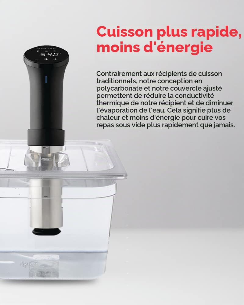 SousVideTools Récipient Transparent en Polycarbonate avec Couvercle Découpé sur Mesure pour Cuiseur sous Vide Anova sans Bpa, Antiadhésif, Passe au Lave-Vaisselle 11,6 l