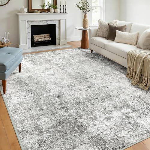 RELEANY Washable Area Rugs 5'x7' Non-Slip Modern Abstract Soft for Living Room Entryway Bedroom Nursery, Print Pattern, Gray White Grey