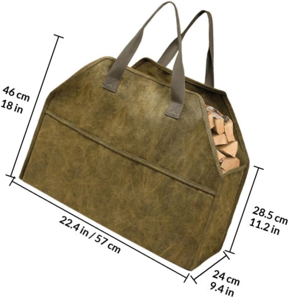 Canvas Firewood Carrier Tote Bag, Outdoor Log Holder with Sturdy Handles, Large Capacity Firewood Storage Bag for Camping and Home Fireplace