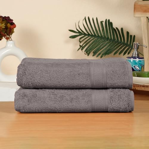 Image of Arvind 100% Cotton Towels for Bath | Towels for Bath Large Size | 500 GSM Bath Towel - Soft & Absorbent | 2 Piece Bath Towel for Men /Women | Urban Comfort | 70 cm x 140 cm - Dark Grey