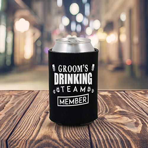 Shop4Ever Groom And Groom’s Drinking Team Member Can Coolie ~ Wedding Bachelor Party Beer Can Sleeve Coolers ~ (Member, Blk, 13 Pk) #TOP4