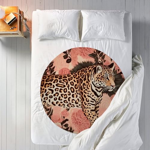 Couverture de plage ronde 150cm en microfibre et coton à rayures léopard et franges - 7