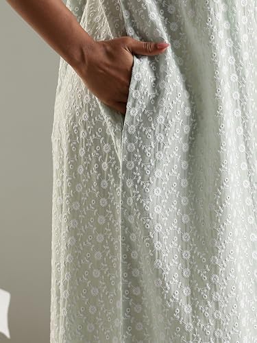 Image of 9shines Label Stylish Chikankari Cotton Nighty Maxi for Women | Full Length Nightgown | Nightdress with Pocket | Embroidery Nighty | Soft Comfortable Cotton Nightwear (1545)