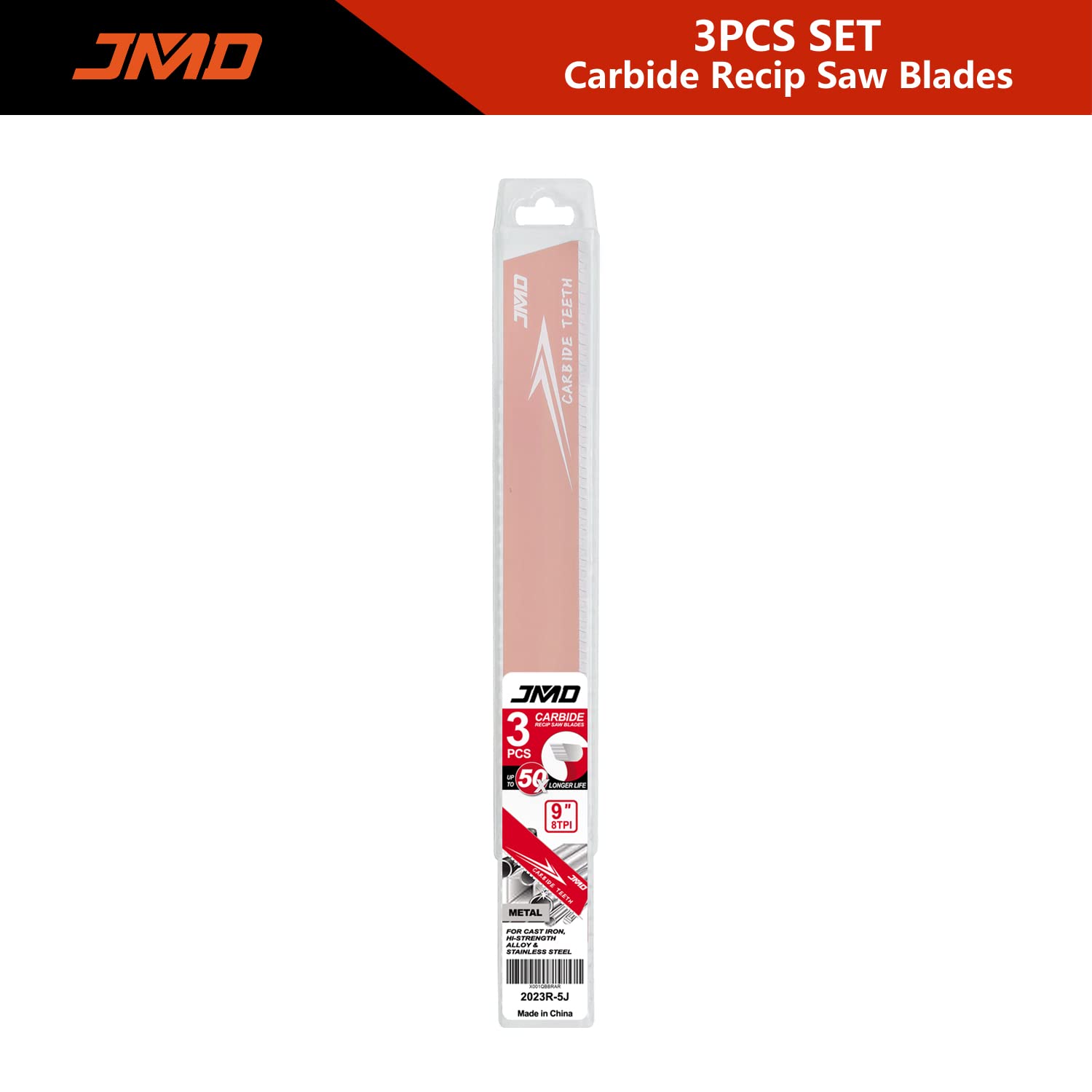 JMD 3-Pack 8TPI 228mm Carburo Lames Sega Gattucio per Metallo Spesso Lames Seghetto Gattuccio Carburo per Ghisa e Acciaio Legato Compatibile con Milwaukee Makita Dewalt Ryobi ecc