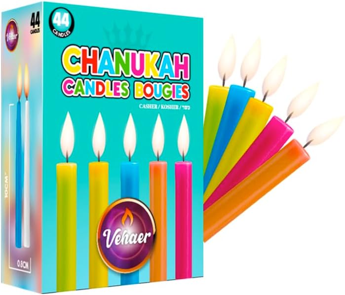 Decorated Tall Chanukah Hanukah Candles Long Lasting (Pastel) (Children's Chanukah Candles)