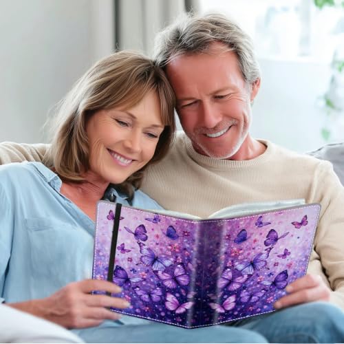 Image of Photo Album 4x6 120 Photos with Strong Elastic Band, Purple Butterfly | Large Capacity Premium Leather Picture Album, Portable Wallet Albums Photo Book for Family Anniversaries Wedding Baby