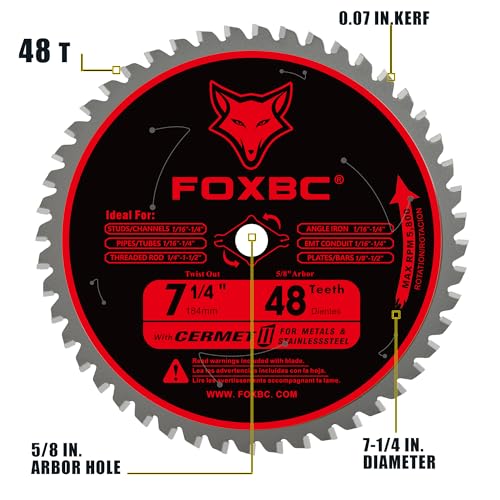 FOXBC 7-1/4 inch Circular Saw Blade Metal and Stainless Steel Cutting 48 Teeth, Replacement for Diablo D0748CF Ceramic Carbide Saw Blade - Thumbnail 2