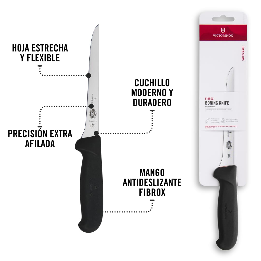 Victorinox Fibrox Cuchillo deshuesador 15 cm acero inoxidable hoja recta rígido negro