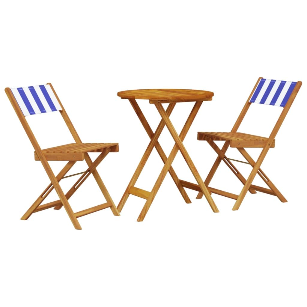 Set da 3 pezzi in legno massello di acacia con tavolo pieghevole e sedie per giardino, balcone o terrazza