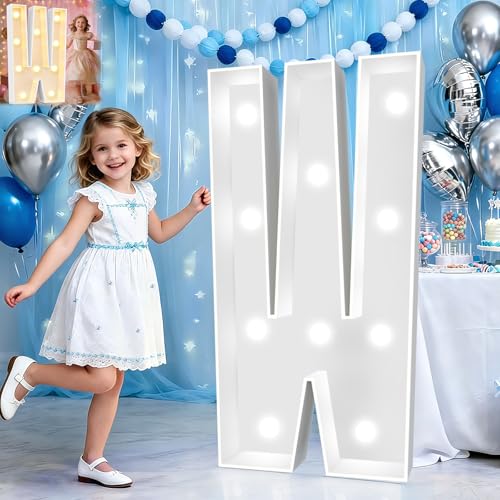Image of Pooqla 3FT Marquee Light Up Letters, Giant LED Sign Big Mosaic Marquee Letters 3 Feet for Balloons Birthday Anniversary Wedding Party Decoration, Cool White and Warm White Letter W
