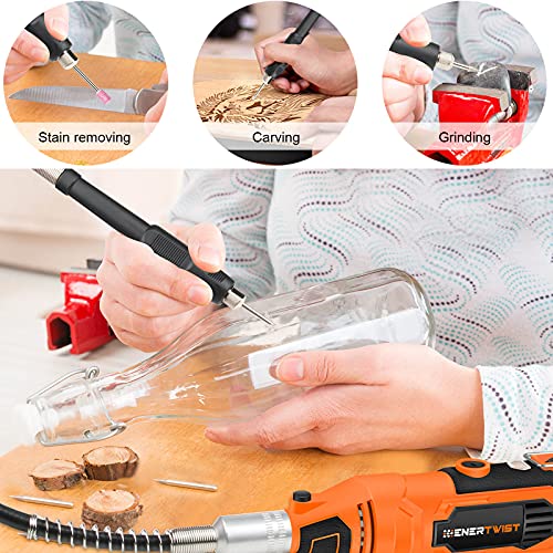 Enertwist 135W Rotary Tool Kit, 7 Variable Speeds W/Flex Shaft, 63Pcs Multiuse Accessories In Carry Case For Cutting,Grinding,Sanding,Polishing,Wood Caving&Engraving, Perfect For Home Diy & Crafting #TOP4