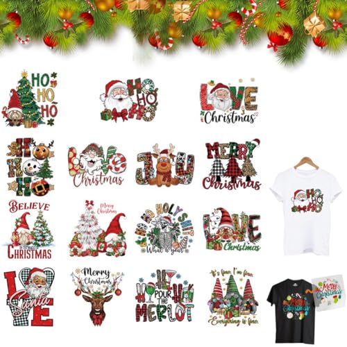 Paquete Sorpresa de 15 Piezas de Transferencias Navideñas Dtf, Transferencias Navideñas Dtf Listas para Estampar, Parches Termoadhesivos, Vinilos Adhesivos(30pcs,Small)