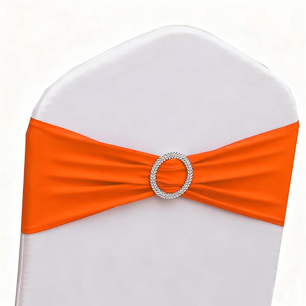 Burnt Orange Chair Sashes 50 Pack, Spandex Halloween Chair Sashes, Orange Chairs Bands for Party Banquet Theme Event Decor