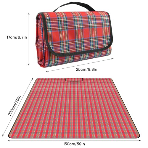 SOMIYAMI Tartan Picnic Blanket Waterproof, Garden Outdoor Camping Blanket, Beach Picnic Mat With Carrying Handle, Washable Multipurpose 150 x 200cm (Red)