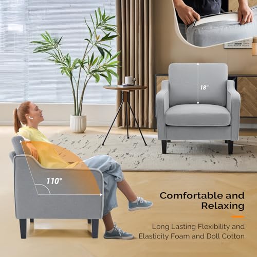 Image of VINGLI Accent Chair, Linen Fabric Light Grey Armchair for Living Room