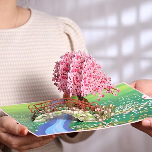 Image of Cherry Blossom Pop Up Card, 3D Popup Flower Birthday Card For Wife, Women