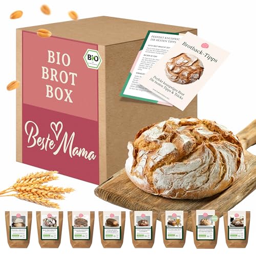 Geschenkset Bio Brotbackmischungen „Beste Mama“ – 8 Sorten zum Selberbacken für Brotbackautomat & Ofen – Liebevolles Geschenk für Frauen zum Geburtstag oder als Dankeschön – Bake with Love