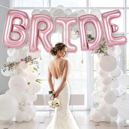 Image of 40 Inch Pink BRIDE Balloons, Giant Bride To Be Balloon, Letter Balloons for Bachelorette Party, Bridal Photo Booth Banner, Wedding Decorations